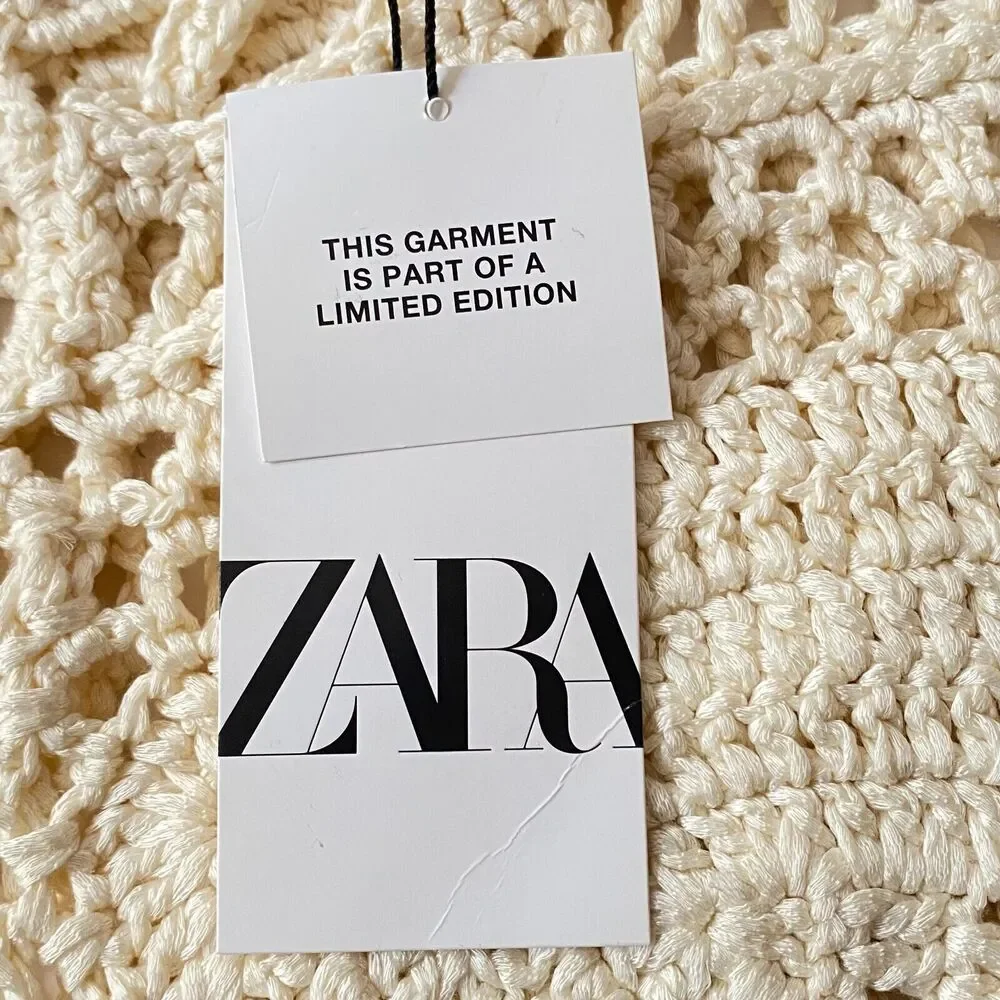 Zara Limited Edition Crochet Tank Top Womens Size Large Cream Acrylic Peplum NWT - Picture 7 of 14